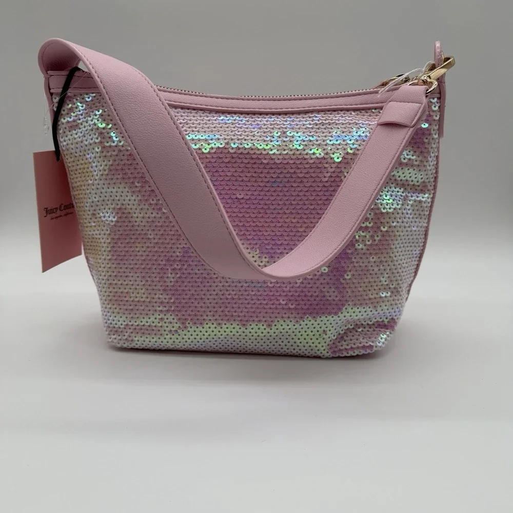 Juicy Couture Blank Canvas Hobo Purse Light Sparkle Iridescent Pink NWT